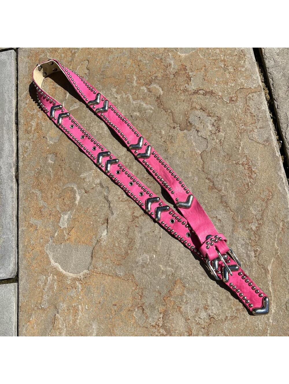 Vintage 90s Pink Leather Metal Tip + Design Belt